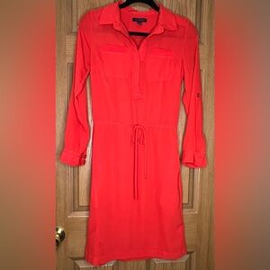 Banana Republic Vibrant Red Long Sleeve Shirt Dress